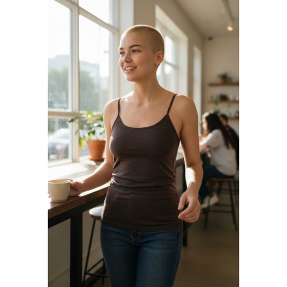 Lady Hathaway Tops - Basic Cotton Camisole Tank Top Brown Spaghetti Strap Layering Essential Women